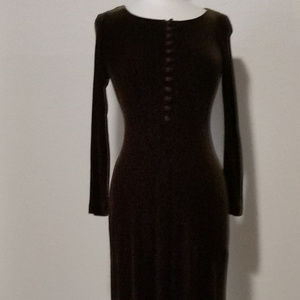 Brown Stretch Velvet BCBG Long Fitted Dress - Sm